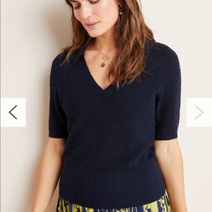 Anthropologie Navy Josie Polo Sweater Tee, size S